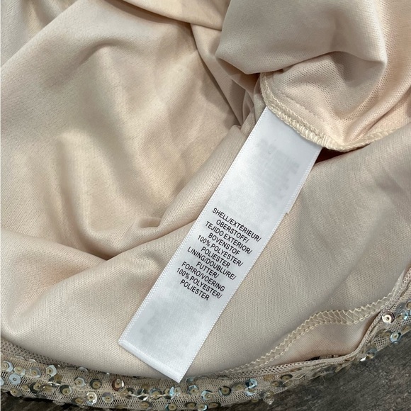 Adrianna Papell Champagne Sequin Beaded V-Neckline Blouson Maxi Gown Dress Sz 12 - Picture 12 of 12